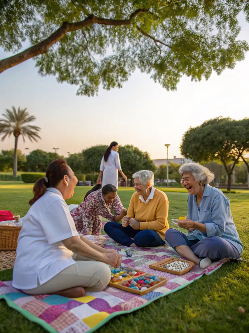A heartwarming image of a group of seniors participating in a social gathering organized by COMITE-FETES, fostering social connections and combating isolation within the community.
